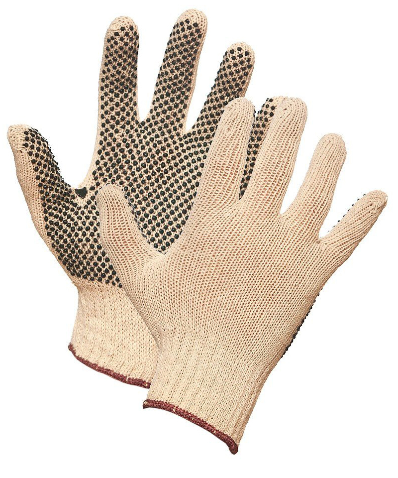 Polyester, String Knit, Black PVC Dotted Grip Glove